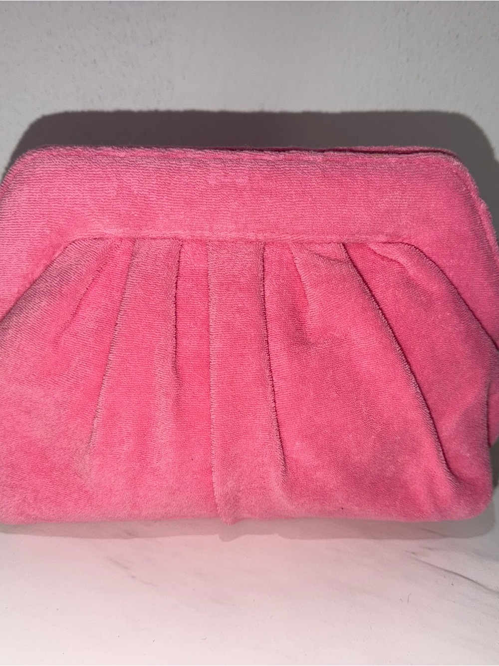 Pink Suede Pleated Women's Clutch Bag